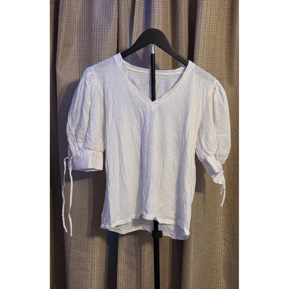 Loft V-Neck Puff Sleeves Blouse Women's Size Medium White